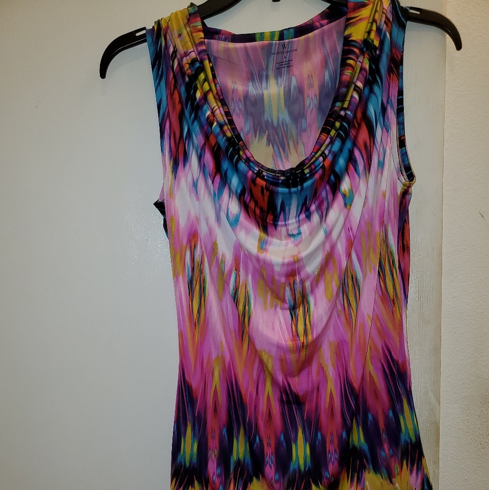 Worthington abstract sleeveless drape neck blouse